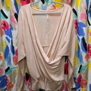 Free People light pink long sleeve faux wrap ribbed sweater medium
